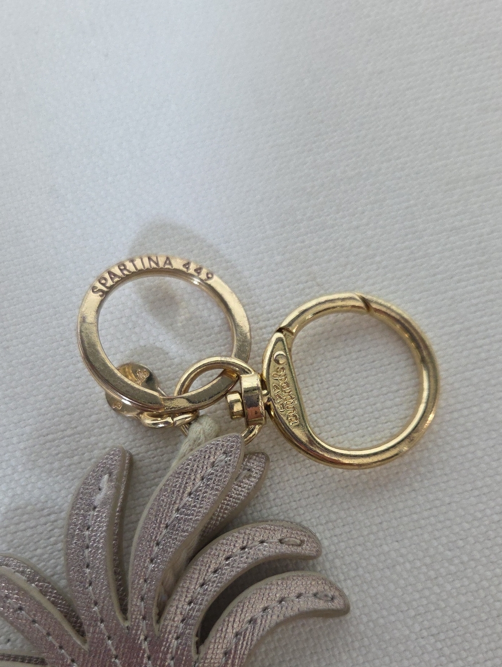 Pineapple Leather Keychain Charm - White and Light Taupe By Spartina - Picture 3 of 3